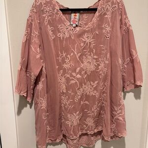 Johnny Was Dusty Rose Embroidered Tunic